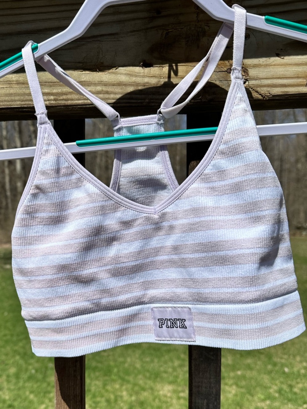 PINK Victoria's Secret Light Purple & White Striped Seamless Racerback Bralette